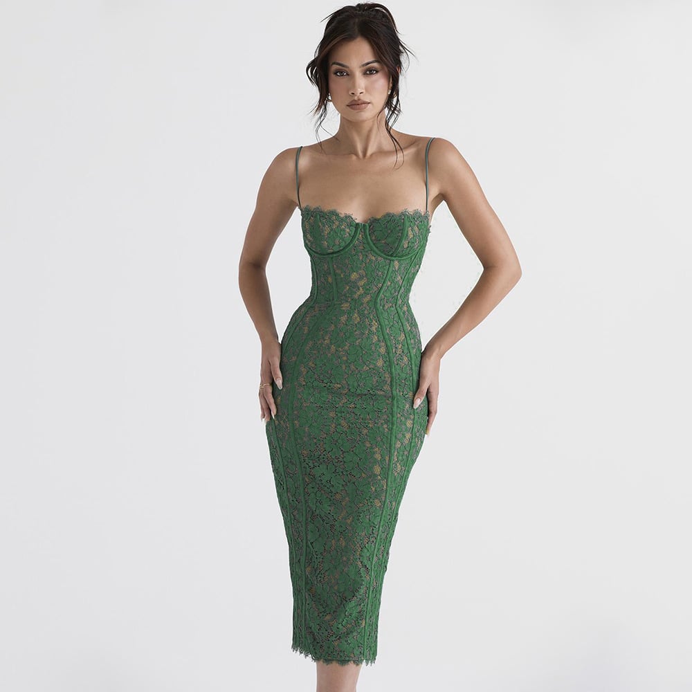 Green lace halter dress
