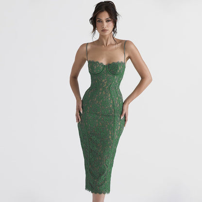 Green lace halter dress