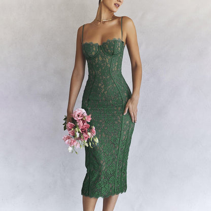 Green lace halter dress