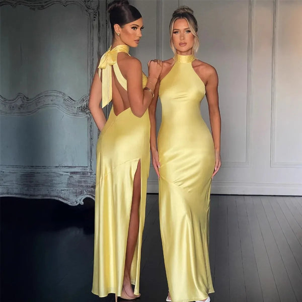 Design-sense satin split dress